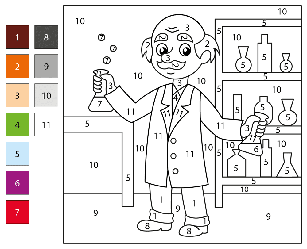 Scientist Color By Number Coloring Page Md Coloring Page — Free Printable — free printable coloring page